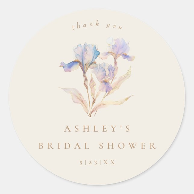 Sticker Rond Baby Shower Iris Mariage Aquarelle (Devant)