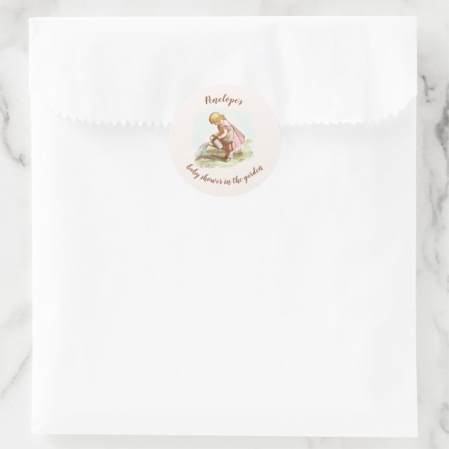 Sticker Rond Baby shower Jardin d'été enfant vintage (Sac)