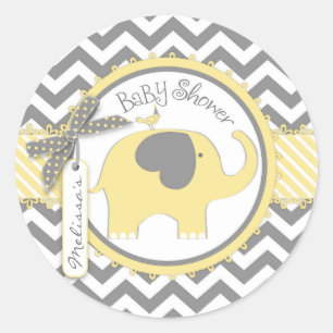 Sticker Rond Baby shower jaune d'impression d'éléphant et de