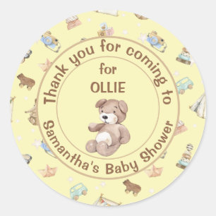 Sticker Rond Baby shower jaune Favoriser Merci