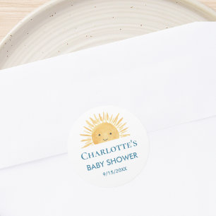 Sticker Rond Baby Shower Jaune Sunshine 