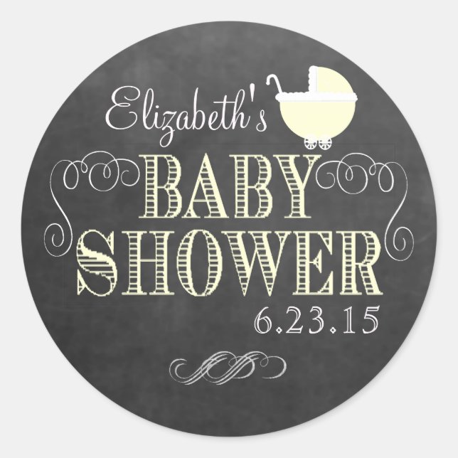 Sticker Rond Baby shower jaune vintage (Devant)