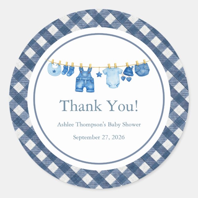Sticker Rond Baby Shower Jean Bleu  (Devant)