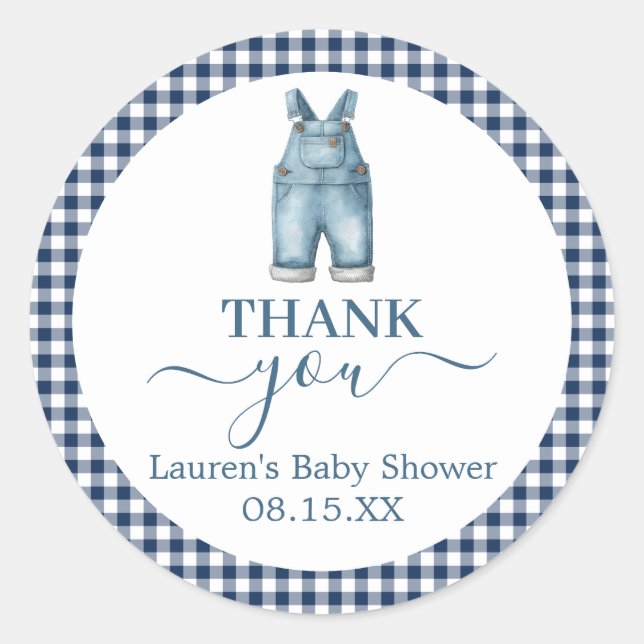 Sticker rond Baby shower Jeans bleu (Devant)