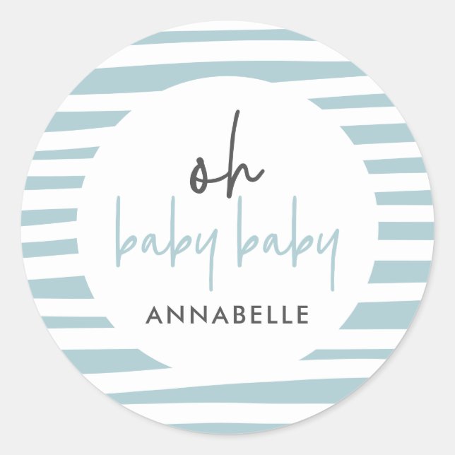 Sticker Rond Baby shower jumeau bleu typographie moderne (Devant)
