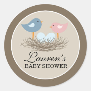 Sticker Rond Baby shower jumeau du nid d'oiseau de bébé de