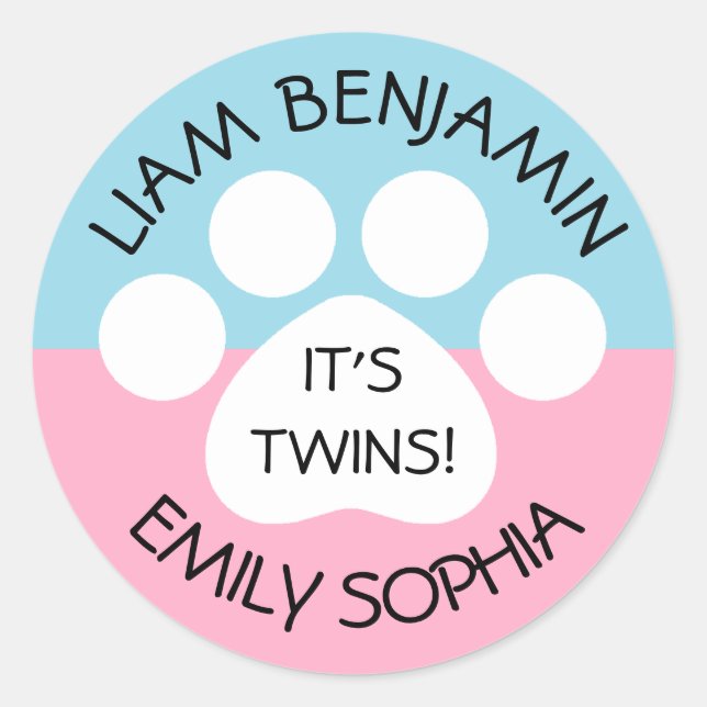 Sticker Rond Baby shower - Jumeaux Fraternal - Thème Empreinte  (Devant)