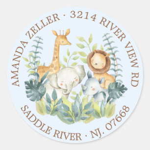 Sticker Rond Baby shower Jungle Animaux Adresse de retour Label