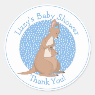 Sticker Rond Baby shower Kangaroo Merci bleu