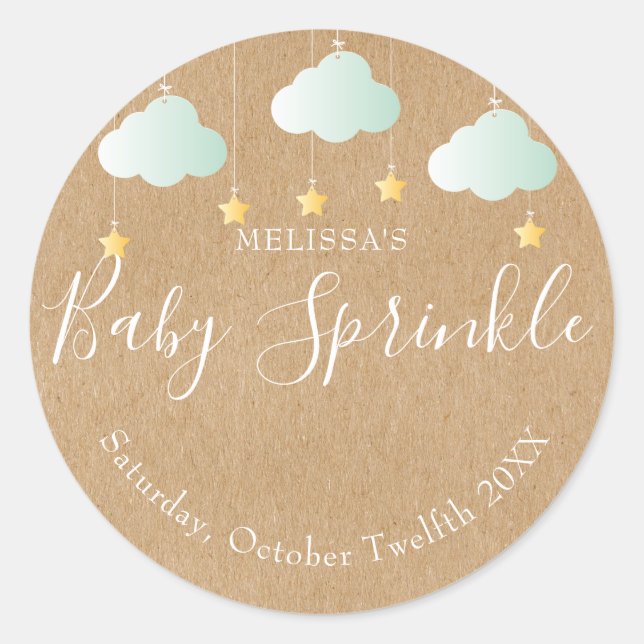 Sticker Rond Baby shower kraft rustique scintillement (Devant)