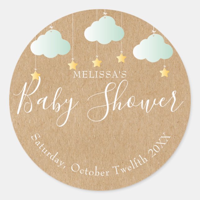 Sticker Rond Baby shower kraft rustique twinkle twinkle (Devant)