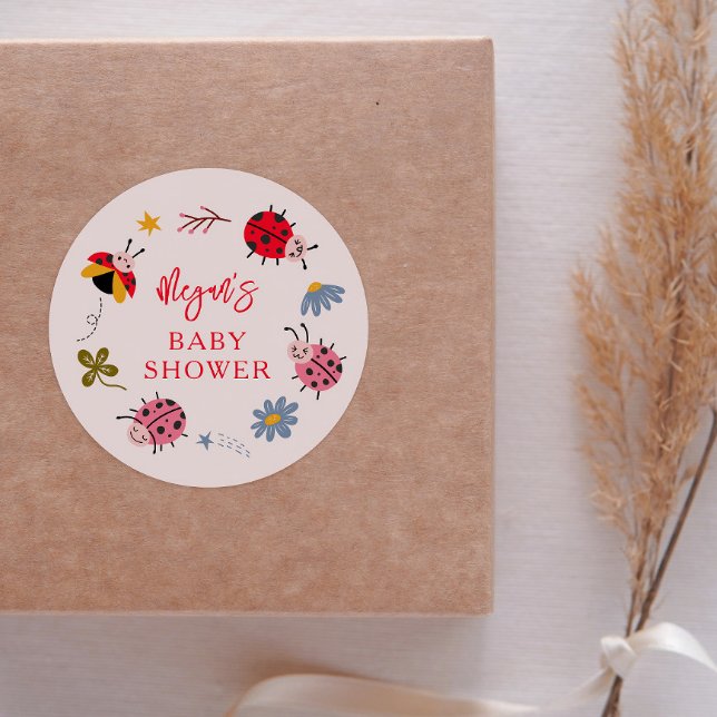 Sticker Rond Baby shower Ladybug mignon Favoriser (Créateur téléchargé)
