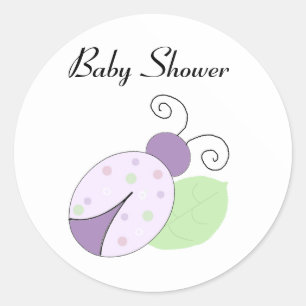 Sticker Rond Baby-Shower Ladybug Violet