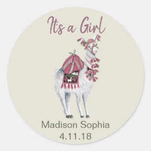 Sticker Rond Baby shower lama chic beige