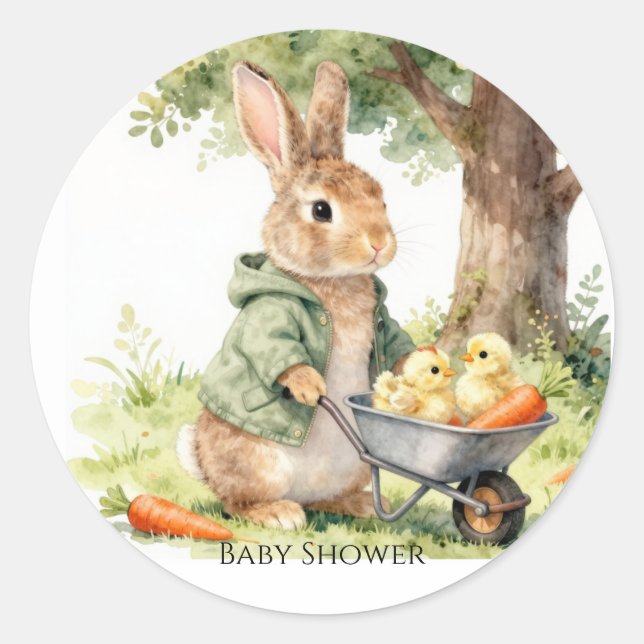 Sticker Rond Baby Shower Lapin de Bois (Devant)