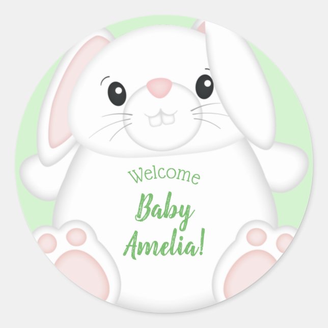 Sticker Rond Baby shower lapin lapin (Devant)