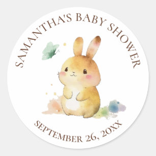 Sticker Rond Baby shower lapin mignon
