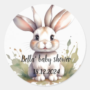 Sticker Rond Baby shower lapin mignon