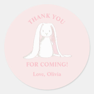 Sticker Rond Baby shower lapin rose