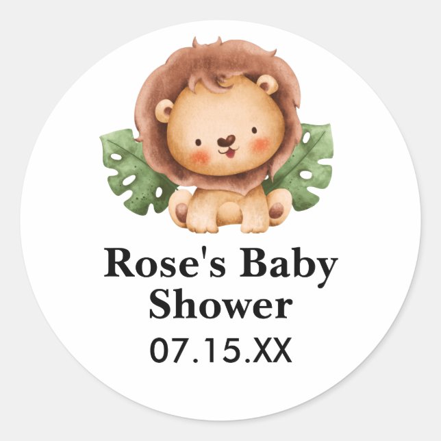 Sticker Rond Baby shower Lion Aquarelle Cute (Devant)