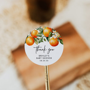 Sticker rond Baby shower Little Cutie Citrus