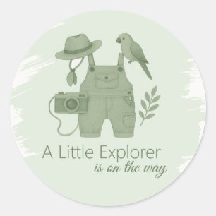 Sticker Rond Baby Shower Little Explorer Is On The Way