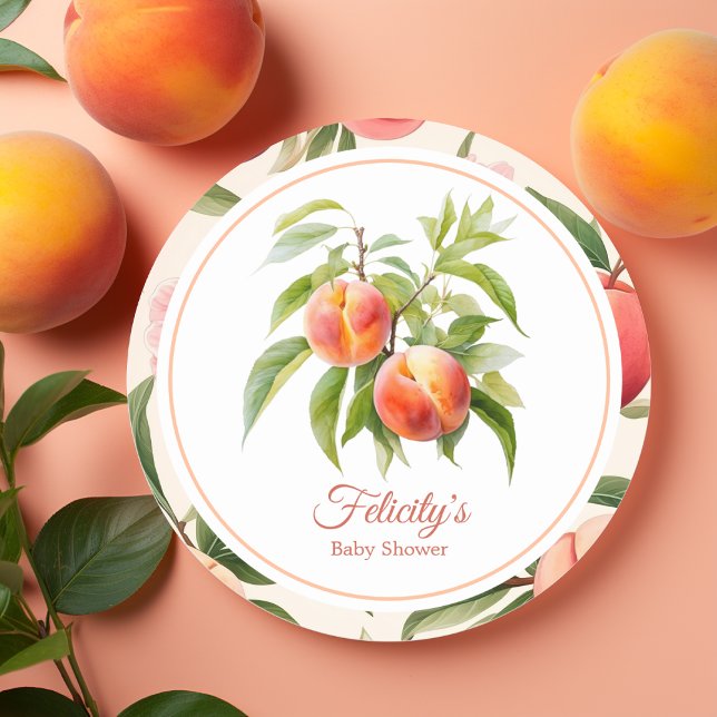 Sticker Rond Baby shower Little Peach (Peach Fuzz Baby Shower)