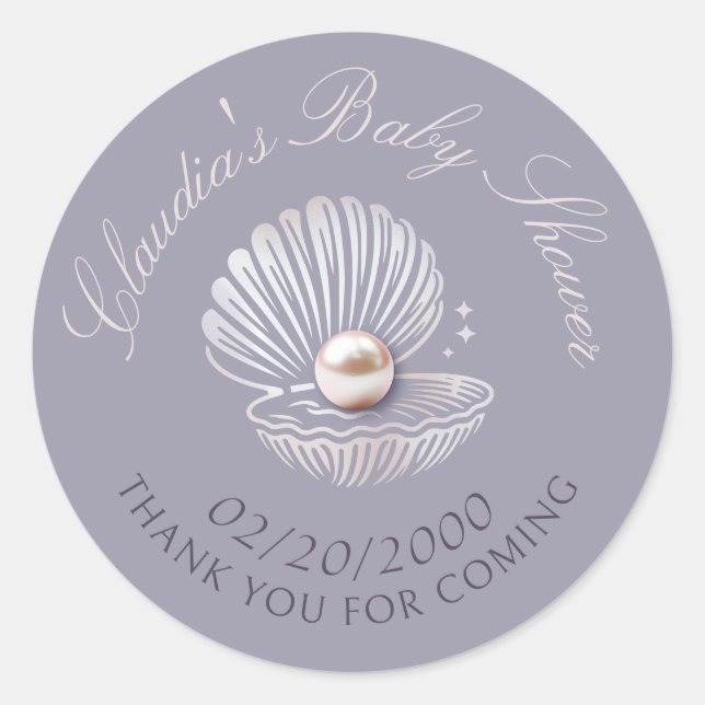 Sticker Rond Baby shower Little Pearl (Devant)
