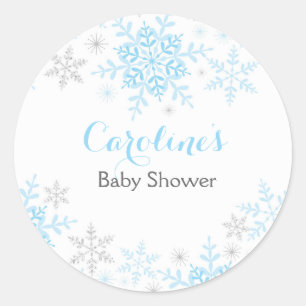 Sticker rond Baby shower Little Snowflake