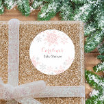 Sticker rond Baby shower Little Snowflake<br><div class="desc">Ce design est délicat et féminin, avec des flocons de neige en parties scintillant rose et argent. La collection de produits de coordination est disponible dans notre boutique, zazzle.com/doodlelulu*. Contactez-nous si vous avez besoin que cette conception s'applique à un produit spécifique pour créer votre propre article de correspondance unique! Merci...</div>