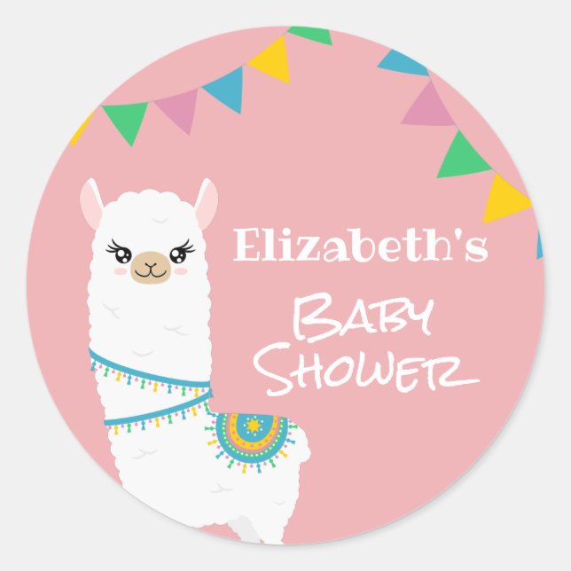 Sticker Rond Baby shower Llama personnalisable (Devant)