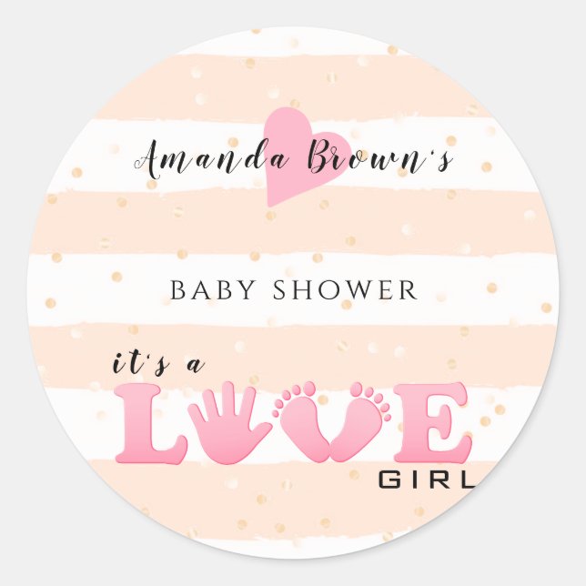 Sticker Rond Baby shower Love Baby Girl (Devant)