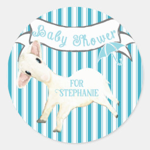 Sticker Rond Baby Shower Maman à venir Cute Lamb Baby Boy Nom