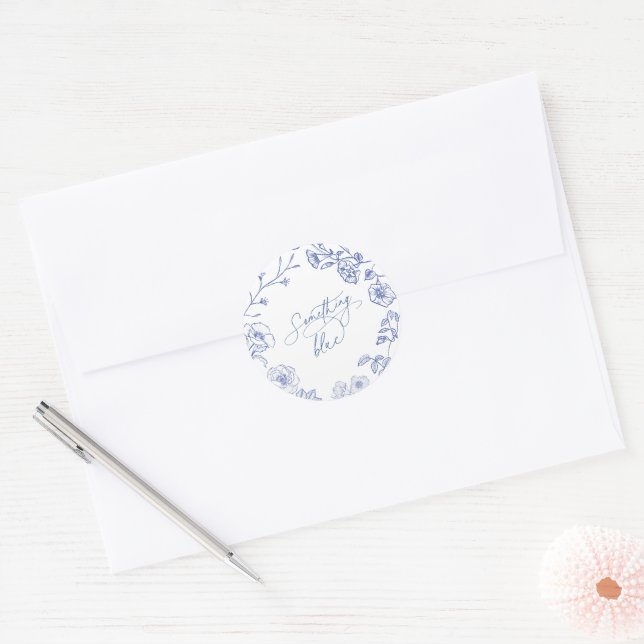 Sticker Rond Baby Shower Mariage Quelque Chose de Bleu (Enveloppe)