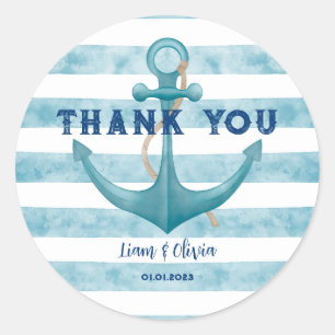 Sticker Rond Baby shower marin marine bleu mou Merci