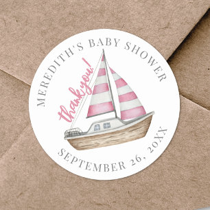 Sticker Rond Baby shower marin rose Merci