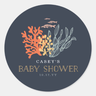 Sticker Rond Baby shower Marine Life