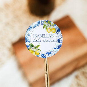 Sticker Rond Baby shower méditerranéen au citron de la côte ama