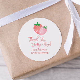Sticker Rond Baby shower Merci aux fraises