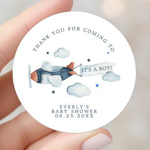 Sticker Rond Baby shower Merci avion vintage
