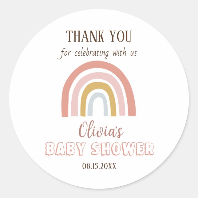 Sticker Rond Baby shower Merci Boho Rainbow (Devant)
