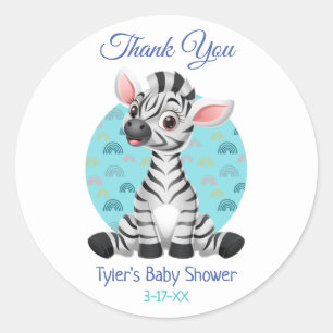 Sticker Rond Baby shower Merci Cute Zebra do-it-yourself Nom In
