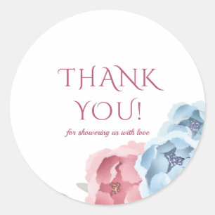 Sticker Rond Baby shower Merci d'aquarelle florale de cigogne
