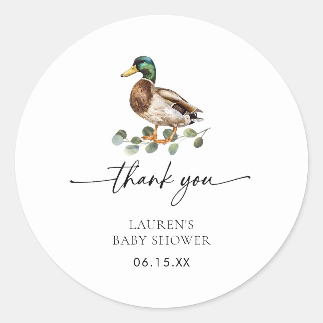 Sticker Rond Baby shower Merci Mallard Duck (Devant)