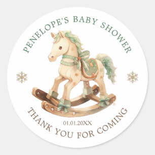 Sticker Rond Baby shower Merci Rocking Horse