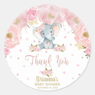 Sticker Rond Baby shower Merci rose Floral