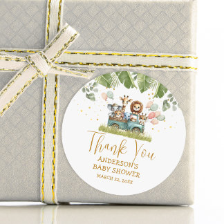 Sticker Rond Baby shower Merci Safari