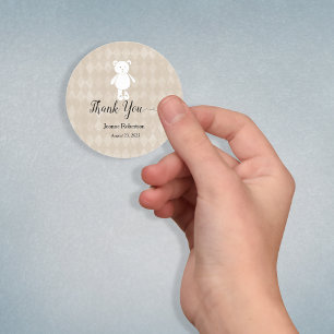 Sticker Rond Baby shower Merci Teddy Bear   Tan