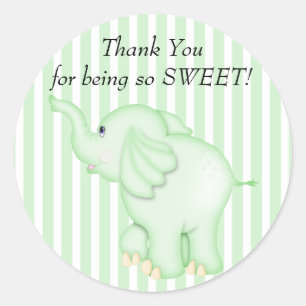 Sticker Rond Baby shower Merci vert éléphant