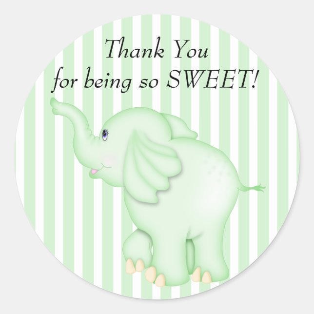 Sticker Rond Baby shower Merci vert éléphant (Devant)